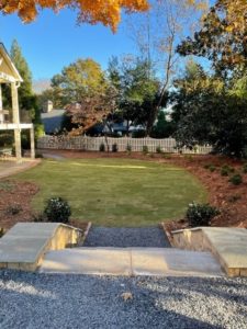 Backyard steps leading to grass